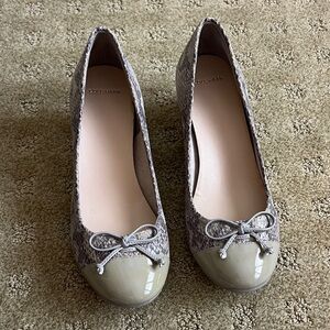 Cole Han Grey Paloma Snakeskin Print and Patent Wedge.  New in Box.
